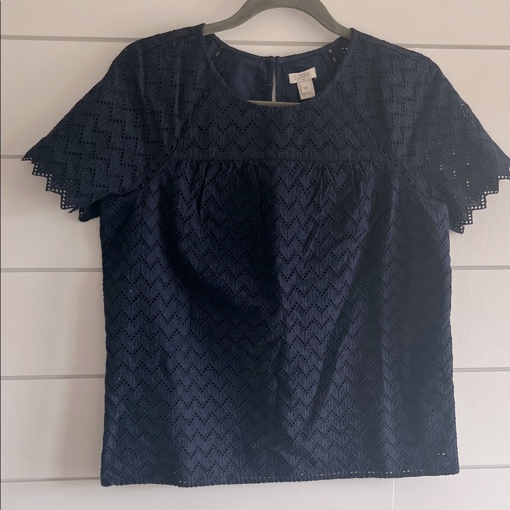J. Crew Dark Blue Eyelet Blouse